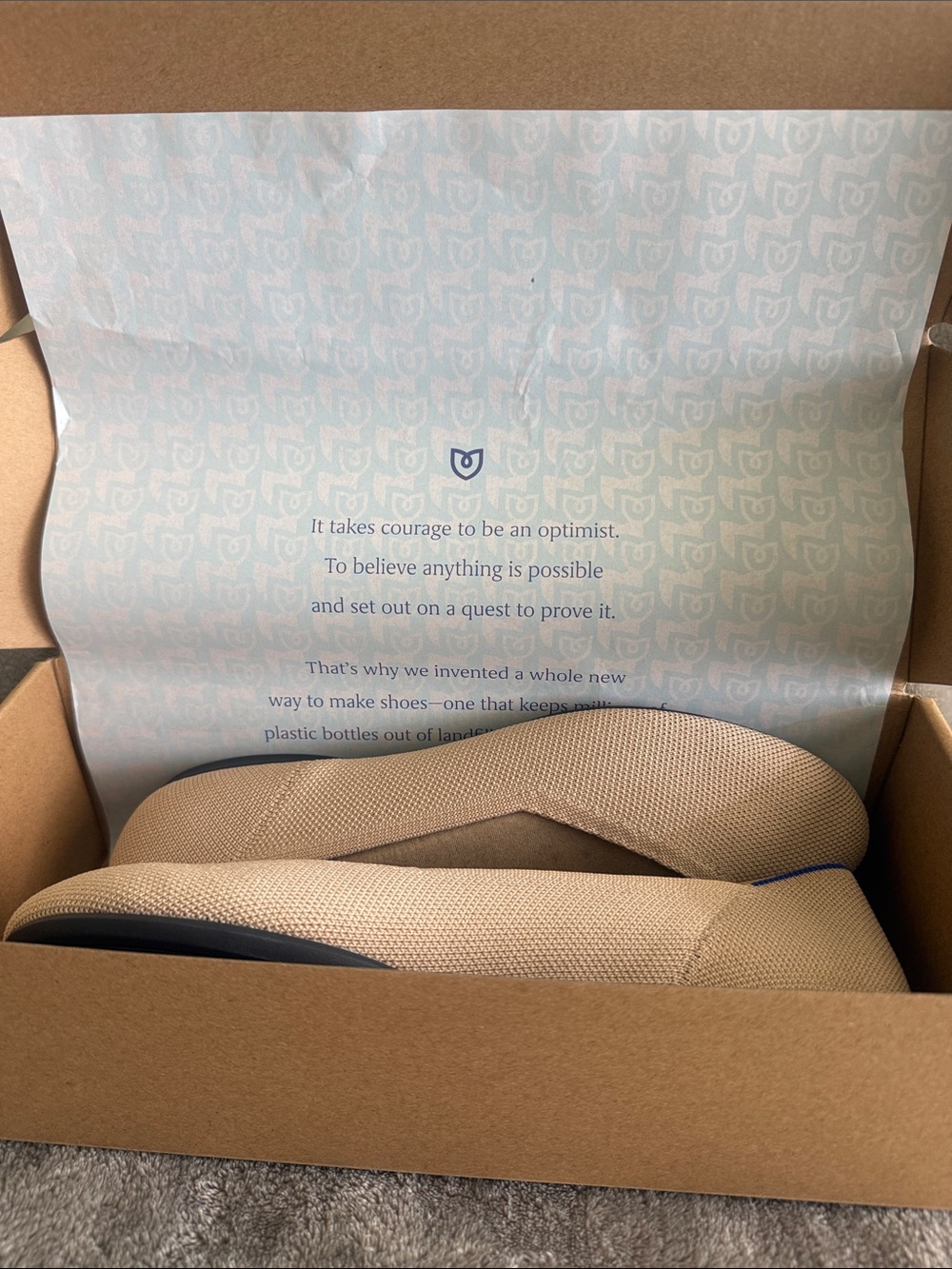 Rothy's Nude Knit V‑Toe Flats with Blue Trim - Picture 6 of 6